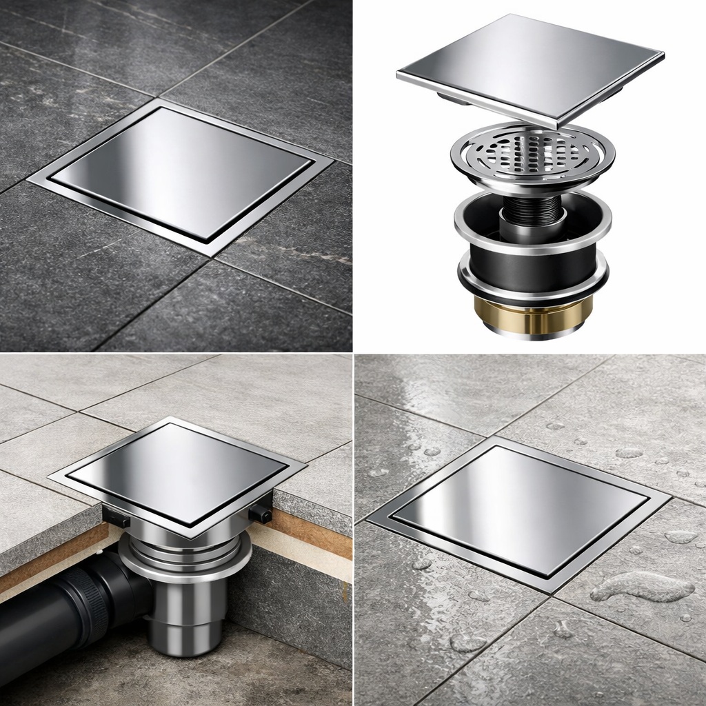 Fontana Laon square shape polished bathroom floor drain system